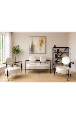 Venüs Koltuk Takımı Krem Dekoratif Modern Deri Koltuk Seti Ofis Ve Ev Kullanımı Krem