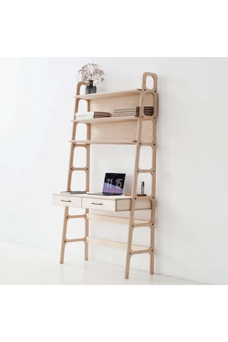 Woodesk Cosmos Ahşap Çalışma Masası Ve Kitaplık, Natural Renk Naturel