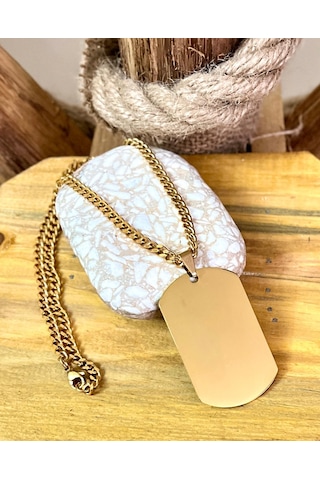 1. Sınıf Çelik Gold Büyük Dogtag Asker Künyesi Kolye 60 Cm Altın