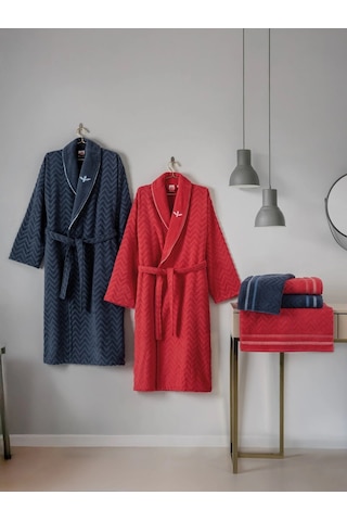 Cotton Box Masculınecarlos Aile Bornozseti Abel Kırmızı-lacivert Kırmızı