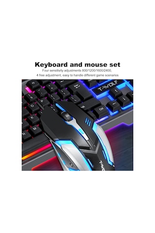 Jeemson T-wolf Tf600 Kablolu Usb Oyun Klavye Ve Mouse Seti, Mekanik His, Renkli Işık Efekti, 104 Tuş, 2400 Dpı Optik Mouse, Ofis Ve Oyun İçin Diğer