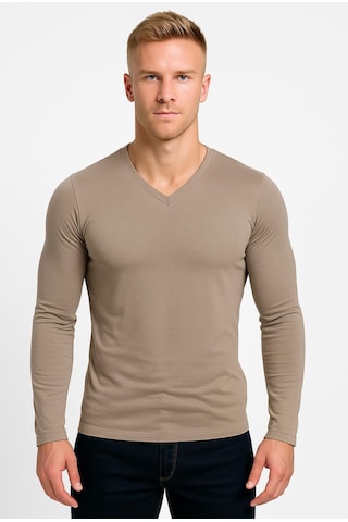 Axxel Erkek Toprak Rengi Uzun Kollu T-shirt-d236 Açık Kahverengi