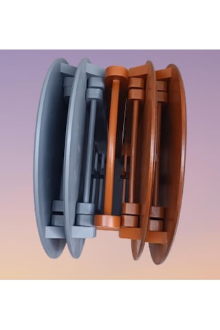 Çanta Zigon Sehpa Oval Model Dörtlü Ahşap Mdf Ceviz Ve Gri Renk Uyumu El Yapımı