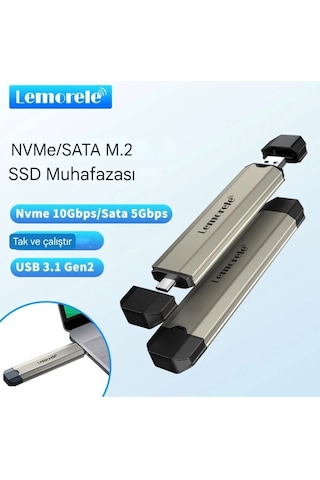 Lemorele Ssd Disk Kutusu M.2 Nvme 10gpbs Type-c Ve Usb Çift Giriş