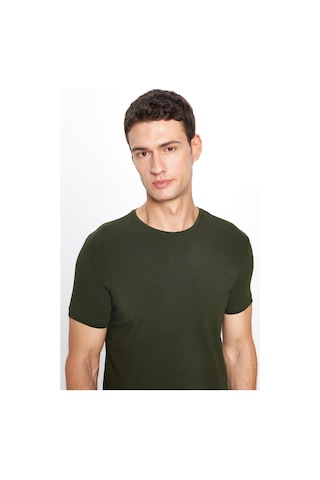 Tudors Erkek Slim Fit Dar Kesim Pamuklu Yumuşak Dokulu Esnek Kumaş Düz Basic Haki Bisiklet Yaka Tişört-31553-haki Haki