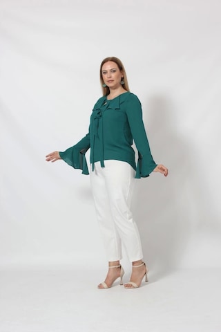 Moda Berray 3241-5y Yeşil İspanyol Kol Boyun Bağlama Detaylı Bluz Yeşil