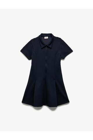 Koton Kısa Kollu Fermuar Kapamalı Gömlek Yaka Elbise Lacivert 6wkg80030ak Lacivert
