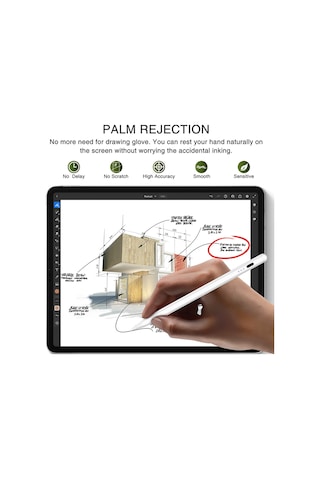 iPad Uyumlu 2018-2022 Stylus Kalem Eğim Hassasiyetli Avuç İçi Redli Kalem