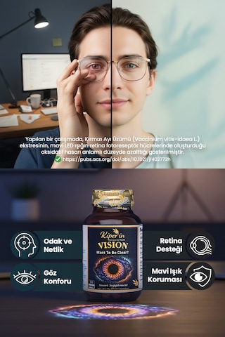 Kiperin Vision Göz & Net Görüş Çinko, Selenyum, Astaksantin, Lutein, Safran.. 30 Günlük