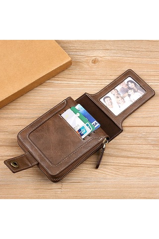 Ruichihu Erkek Çok Bölmeli Pu Deri Cüzdan - Açık Kahverengi