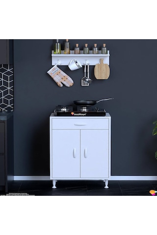 Modilayn Qplas M Set Ocak Altı Dolap 60x88x48 Cm. Çekmeceli, Kapaklı, Raflı Ve Baharat Raflı. Beyaz