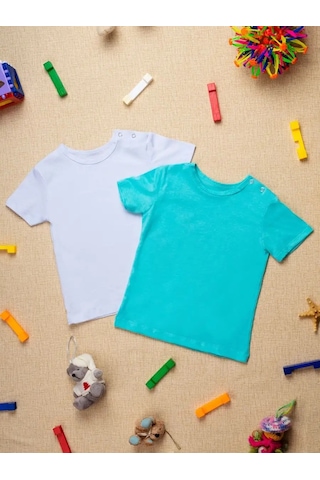 Chic Panda Çocuklar İçin Düğmeli Günlük Temel Tişört Seti 56163573 Turkuaz
