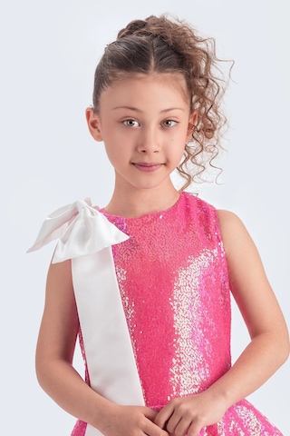 Etekli Şık Elbise Pullu 3 Kat Fuşya