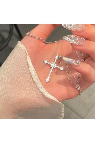 Jwl Haç Kolye Şık Hac Cross Taşlı Parlak Kolye Altın