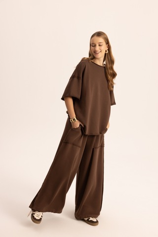 Mai Studios Co. Flex Kahve Oversize T-shirt Eşofman Takım Kahve
