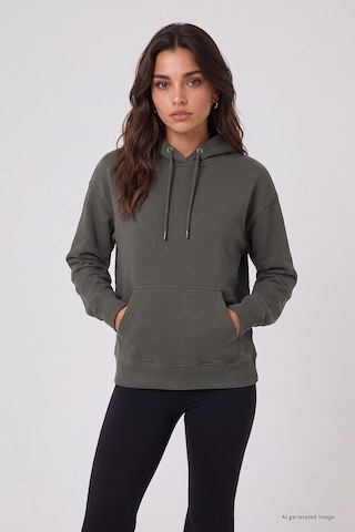 TOMMYLIFE Standart Kapüşonlu 2li Paket Siyah-haki Kadın Sweatshirt - 97321 Siyah - Yeşil