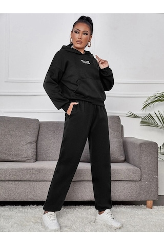 Çift Kelebek Eşofman Takımı Sweatshirt Jogger - Siyah Baskılı Oversize Şardonlu Kapüşonlu Siyah Çift Kelebek Eşofman Takımı Sweatshirt Jogger - Siyah Baskılı Oversize Şardonlu Kapüşonlu Siyah