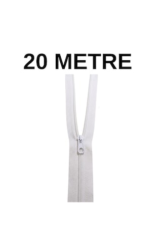 Beyaz Metrelik Fermuar 20 Metre + 20 Fermuar Başlığı
