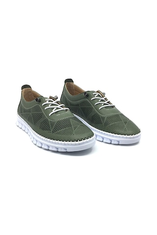 Taşpınar %100 Hakiki Deri Kadın Ortopedik Yazlık Günlük Akıllı Lastik Bağcıklı Ayakkabı 36-41 Yeşil