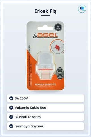 Vakumlu Erkek Fiş Mimoza 6a 250v Kablo Ucu Elektrik Bağlantısı Ev