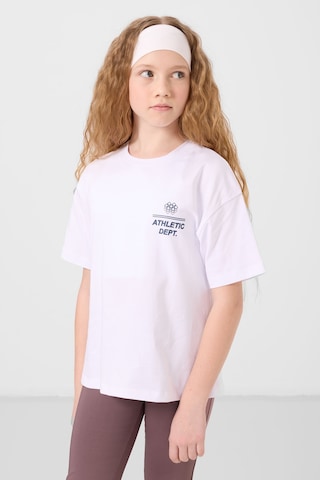 Beyaz Pamuklu O Yaka Oversize Fit Baskılı Kız Çocuk T-shirt - 75178 Beyaz