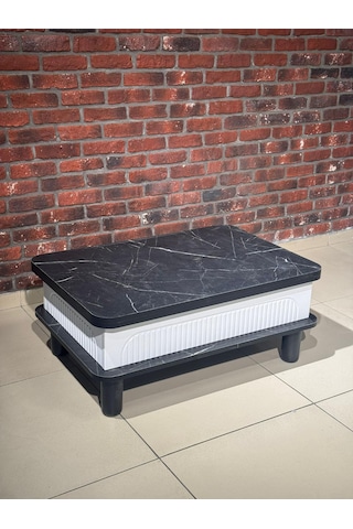 Bohem Membran Akıllı Sehpa Beyaz-Siyah Mermer