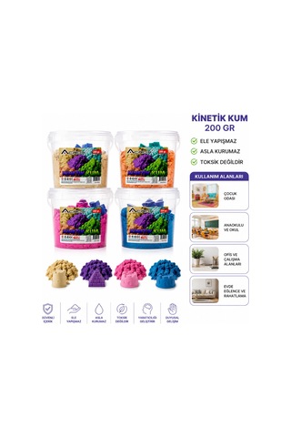 Kinetik Kum - 200 Gr - Ele Yapışmaz - 2 Plastik Kalıp Hediyeli -