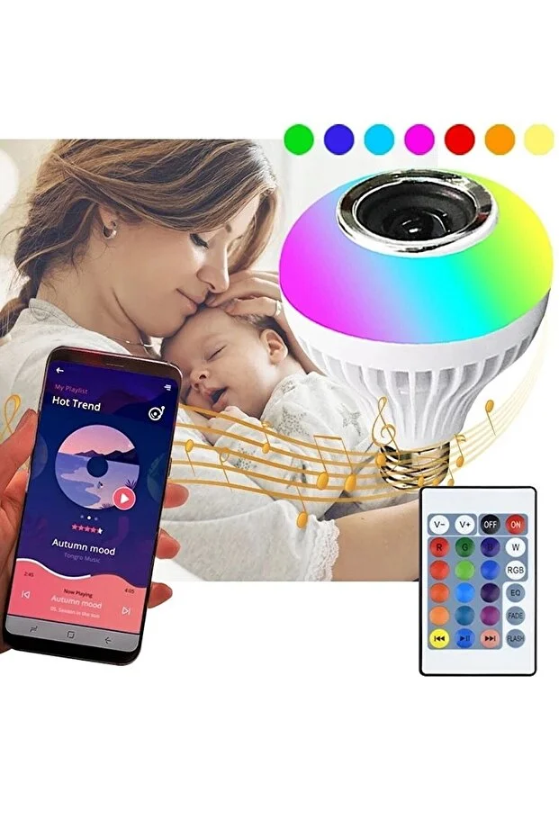 Bluetooth Hoparlör Akıllı Rgb Ledli Ampül Müzikli Lamba Ses Bombası Legend/led Musıc Dekorlu Rengarenk Disco Karışık-çok Renkli
