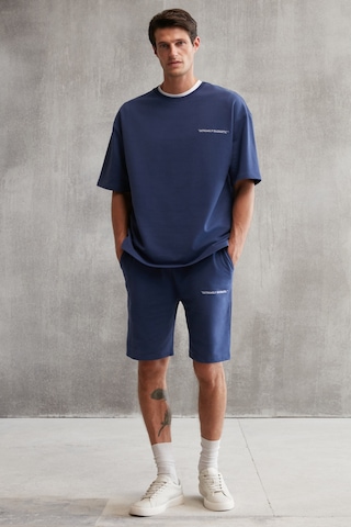 Colombıa  Erkek 2'li Set Comfort Fit Rahat Kalıp Yazı Nakışlı Şardonsuz Lacivert Eşofman Takımı