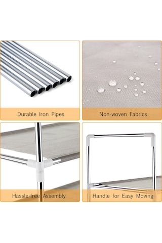 Tenfowee 6 Katmanlı Pratik Ayakkabı Rafı - Paslanmaz Boru Ve Dokumasız Kumaş İle Dayanıklı Depolama Çözümü Gri