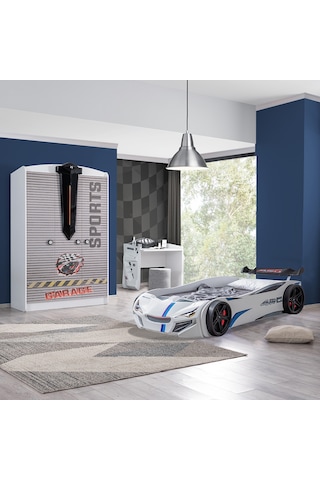 Setaymobilya Sports Çocuk Odası - Merso Arabalı Yatak, Dolap, Masa - Beyaz