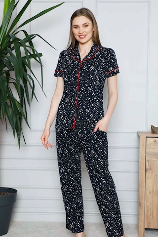 Alimer Kadın Lacivert Yıldız Desenli Kısa Kol Pijama Tkm 2536kk-l Lacivert