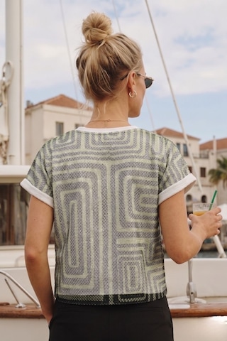 Armonika Kadın Fıstık Yeşili Sıfır Yaka File Simli Kumaştan Astarlı İki İplik Kısa Kollu Tshirt Arm-26y001088