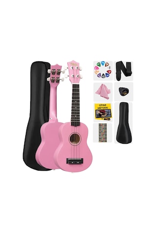 Midex UKX-901PK Pembe Soprano Ukulele (Askı Çanta Metod Pena)