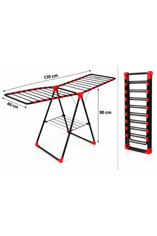 Arvıona Home 170 Cm Kalın Borulu Katlanabilir Metal Çamaşır Kurutmalığı 8 Borulu Kırmızı
