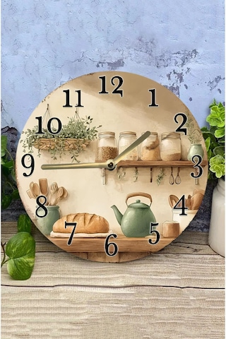 Nostaljik Raflı Mutfak Temalı Mdf Saat Çift Katmanlı 33 Cm Country Tarz Dekor Sdw356 Renkli