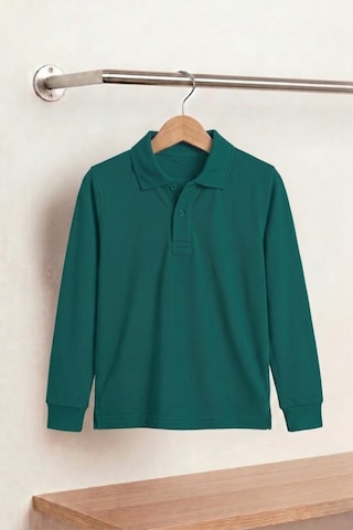 Nacar Store Unisex Çocuk Uzun Kollu Polo Yaka Lakost Okul Tişörtü Zümrüt Yeşil