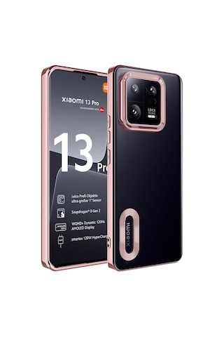 Xiaomi Mi 13 Pro Kılıf Kamera Korumalı Logo Gösteren Zore Omega Kapak Rose Gold