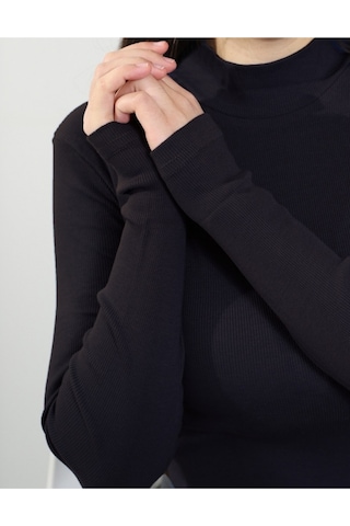 Alya Underwear Kaşkorse Yarım Boğaz Body Sweatshirt, Fitilli Kumaş, Likralı, Bordo SIYAH