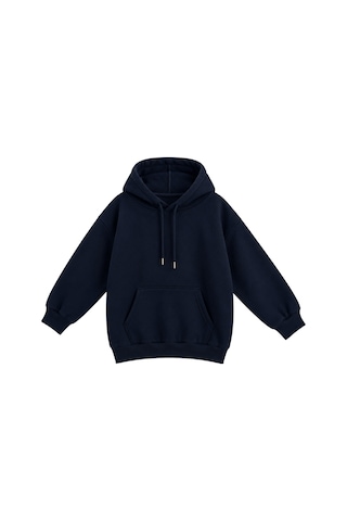 Vadon 1047 Kadın Kapüşonlu Kanguru Cepli 3 İplik Pamuklu Sweatshirt Lacivert