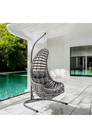 Datça Tekli Rattan Bahçe Balkon Salıncağı Gri Diğer