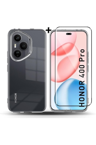 Honor 400 Pro Kılıf Şeffaf Silikon + 5d Ekran Koruyucu Cam Set