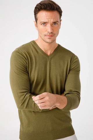 Desen Triko Erkek Basic V Yaka İnce Triko Kazak 02421602 Haki Haki