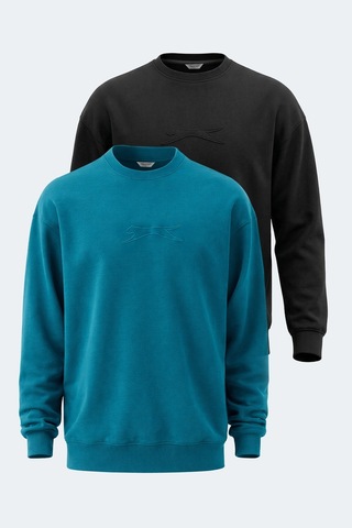Slazenger Vadık 2li Set Erkek Oversıze Sweatshırt Siyah - Petrol
