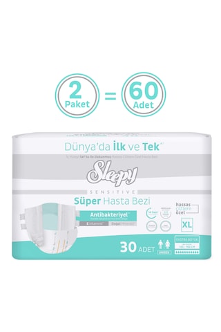 Sleepy Sensitive Antibakteriyel Süper Yetişkin Hasta Bezi Xlarge 30x2 60 Adet XL