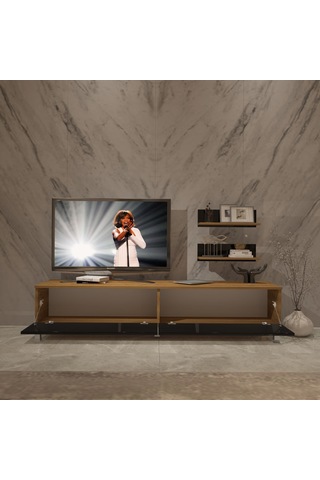 Decoraktiv Eko 4 Mdf Std Krom Ayaklı Tv Ünitesi Tv Sehpası Pera - Siyah