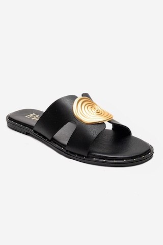 Luvishoes Nolıta Siyah Cilt Hakiki Deri Tokalı Kadın Terlik