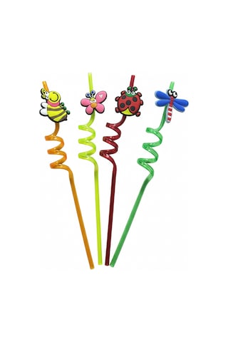 Mucit Home Sevimli Renkli Emojili Pipet- Kokteyl Ev Dekorasyon Renkli Pipet 4 Lü Figürlü Parti Doğum Günü