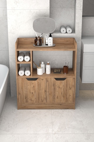 Çok Amaçlı Banyo Dolabı Kahverengi Çok Renkli