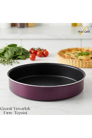 32 Cm Granit Yuvarlak Fırın Tepsisi - Mürdüm Mürdüm